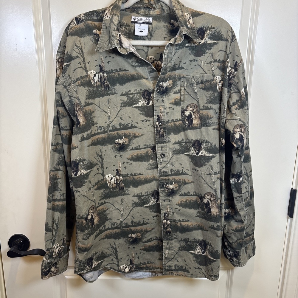 Columbia River Lodge Lab Duck Print Long Sleeve Hunting Sport Shirt Size Large